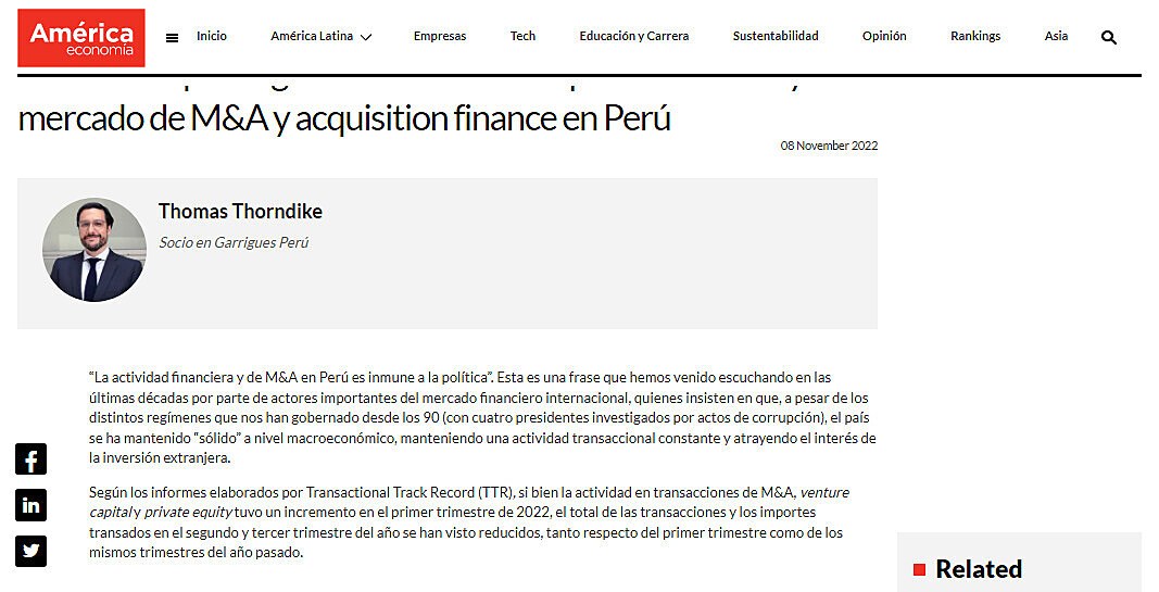 La menor liquidez global e inestabilidad poltica afectan ya al mercado de M&A y acquisition finance en Per